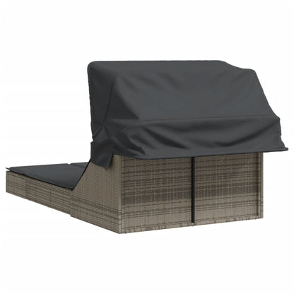 Lettino Doppio con Baldacchino e Cuscini Grigio in Polyrattan - homemem39