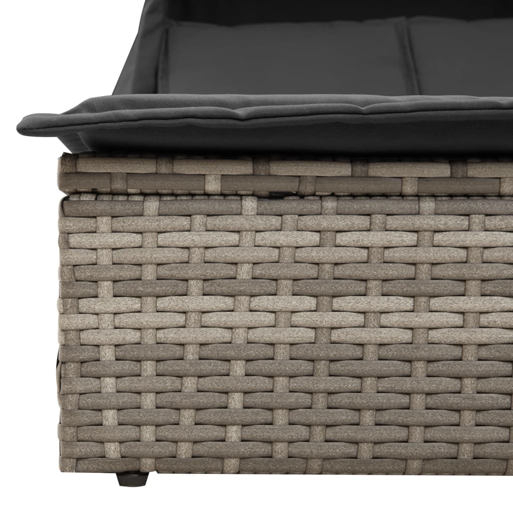Lettino Doppio con Baldacchino e Cuscini Grigio in Polyrattan - homemem39