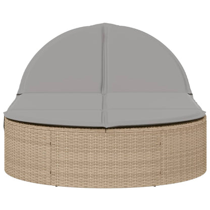 Lettino Prendisole con Cuscini Beige in Polyrattan