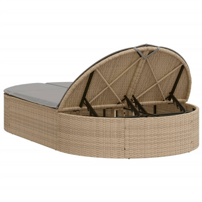 Lettino Prendisole con Cuscini Beige in Polyrattan