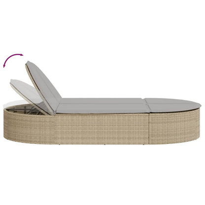 Lettino Prendisole con Cuscini Beige in Polyrattan