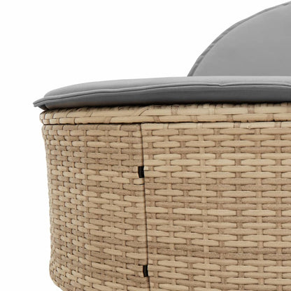 Lettino Prendisole con Cuscini Beige in Polyrattan