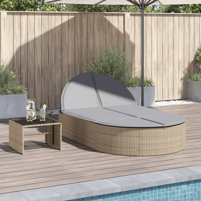 Lettino Prendisole con Cuscini Beige in Polyrattan