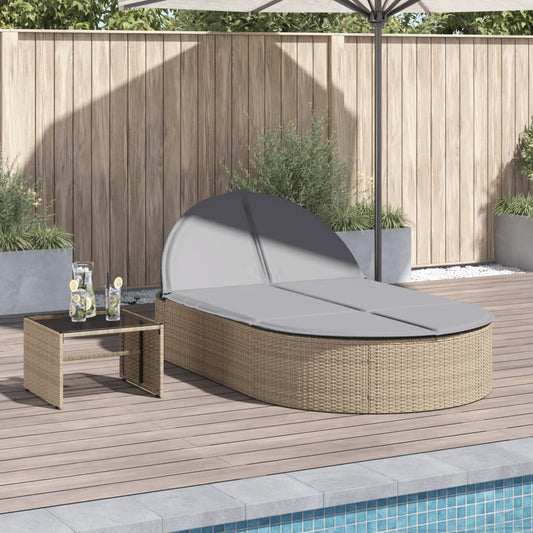 Lettino Prendisole con Cuscini Beige in Polyrattan - homemem39