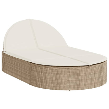 Lettino Prendisole con Cuscini Beige in Polyrattan