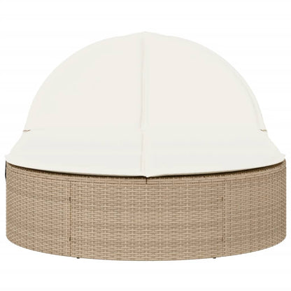 Lettino Prendisole con Cuscini Beige in Polyrattan