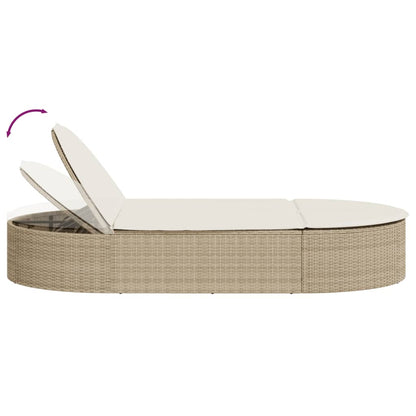 Lettino Prendisole con Cuscini Beige in Polyrattan