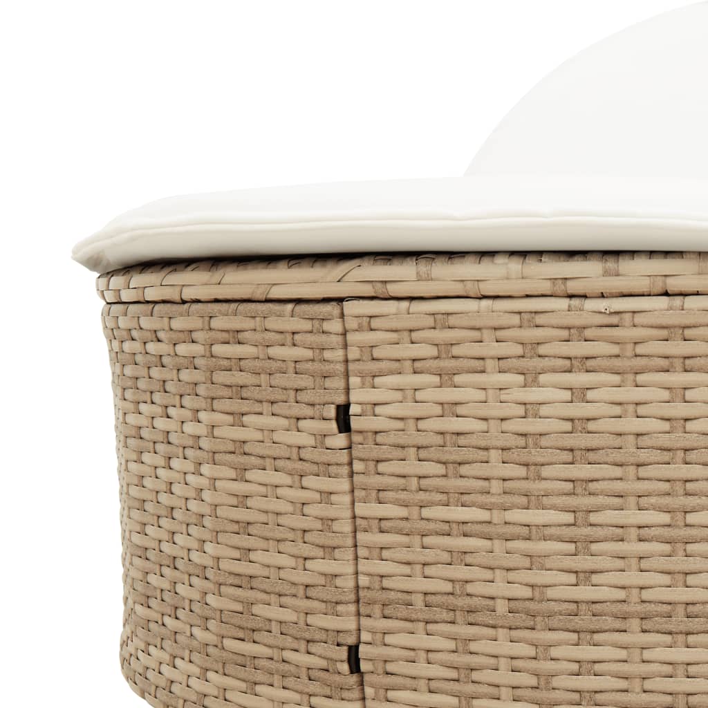 Lettino Prendisole con Cuscini Beige in Polyrattan