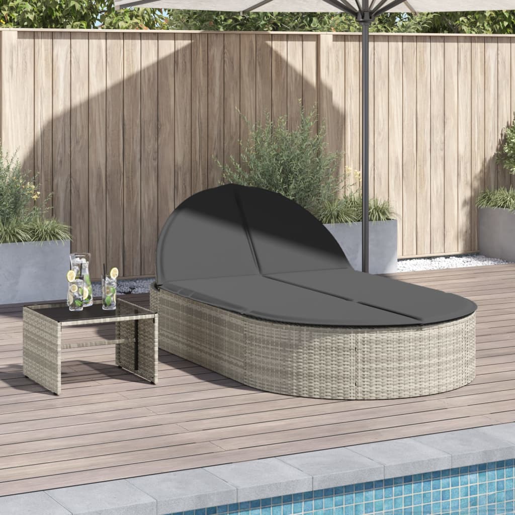 Lettino Prendisole Doppio con Cuscini Grigio Chiaro Polyrattan - homemem39
