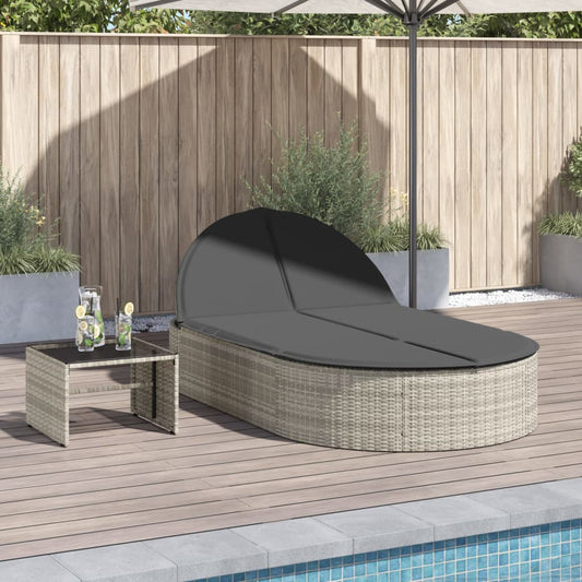 Lettino Prendisole Doppio con Cuscini Grigio Chiaro Polyrattan - homemem39