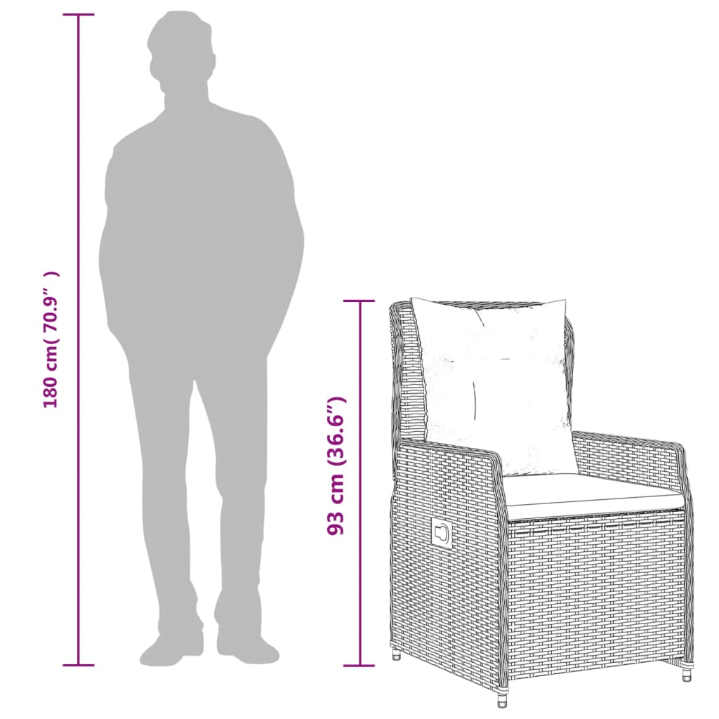 Sedie da Giardino Reclinabili 2 pz Marrone Polyrattan - homemem39