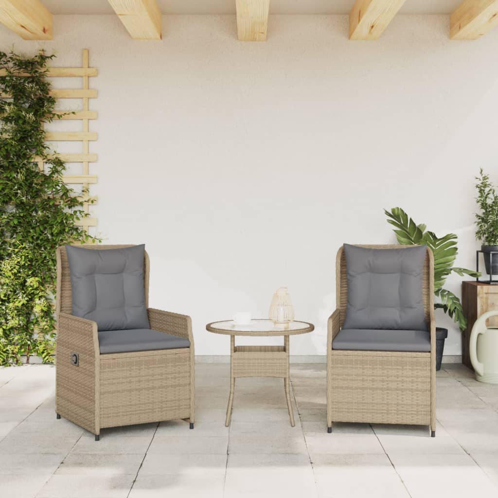 Sedie da Giardino Reclinabili 2 pz Beige Polyrattan - homemem39