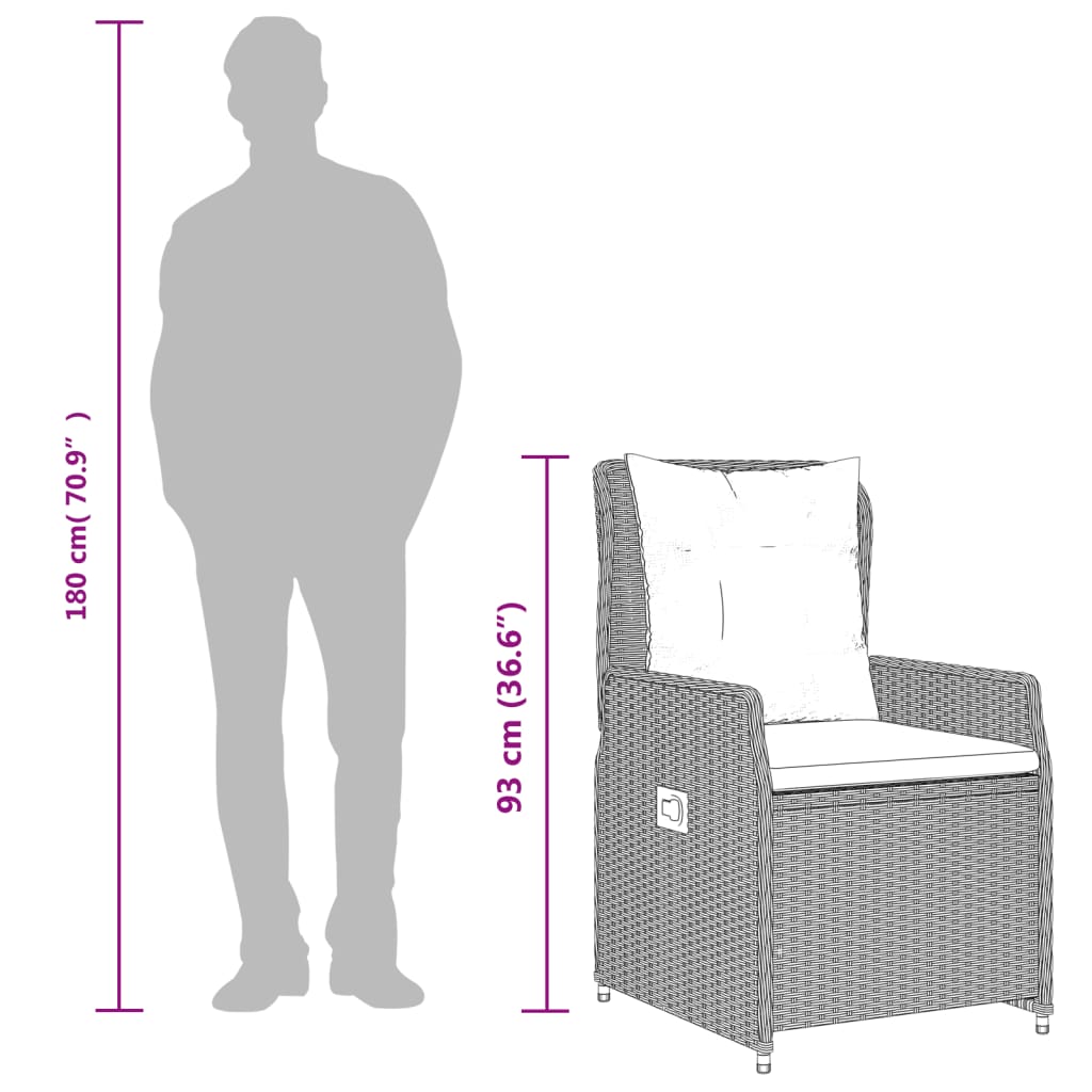 Sedie da Giardino Reclinabili 2 pz Grigio Chiaro Polyrattan - homemem39