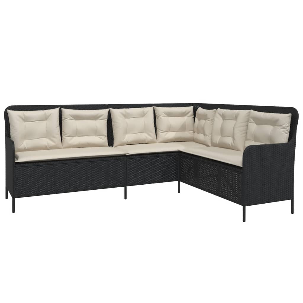 Divano da Giardino a L con Cuscini Nero in Polyrattan | homemem39