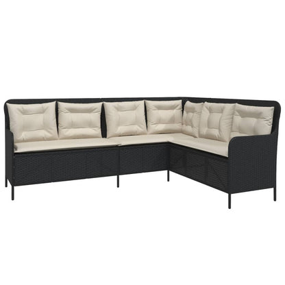 Divano da Giardino a L con Cuscini Nero in Polyrattan | homemem39