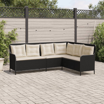 Divano da Giardino a L con Cuscini Nero in Polyrattan | homemem39