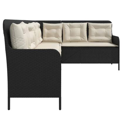 Divano da Giardino a L con Cuscini Nero in Polyrattan | homemem39