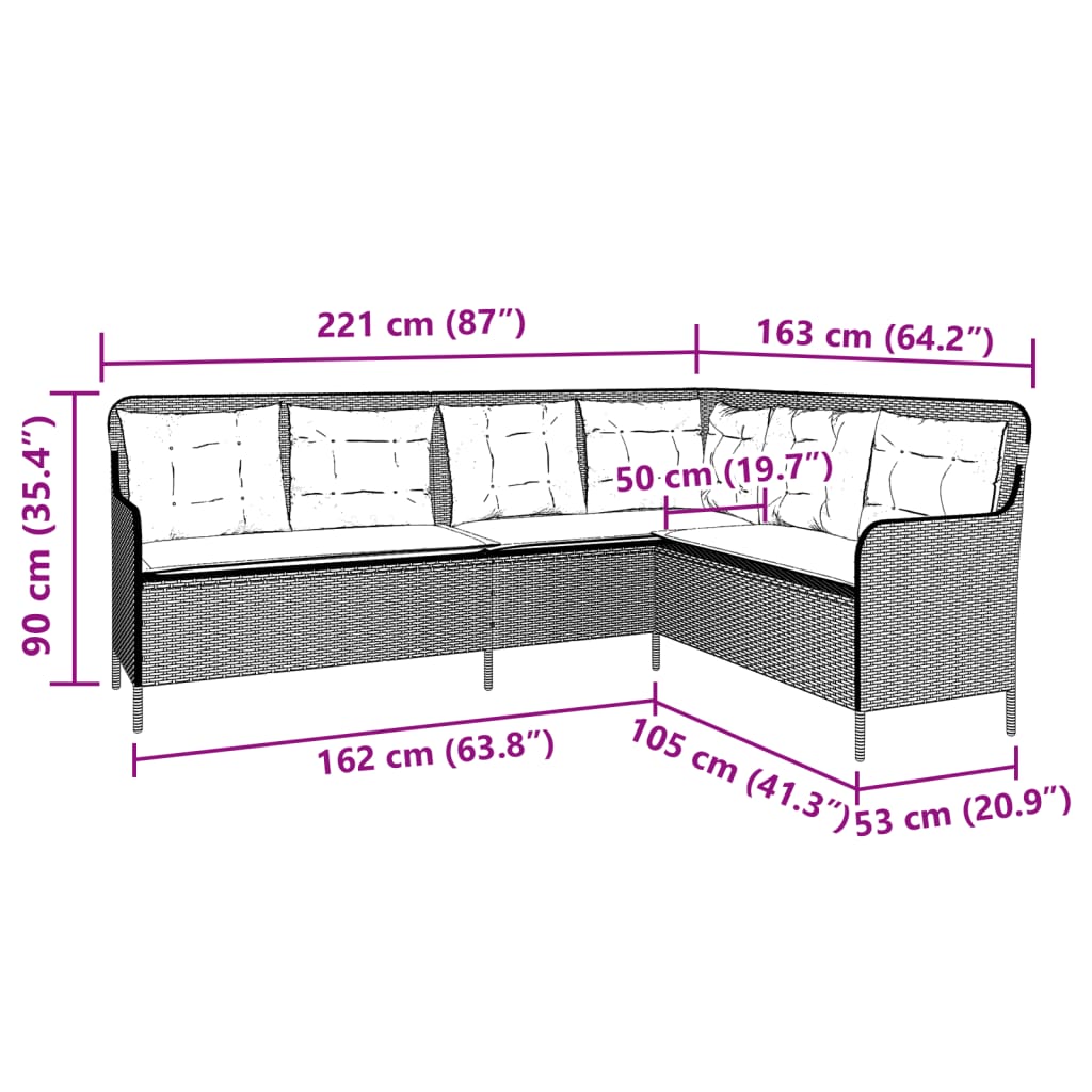Divano da Giardino con Cuscini a L Marrone in Polyrattan | homemem39