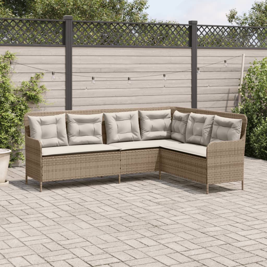 Divano da Giardino con Cuscini a L Beige in Polyrattan | homemem39