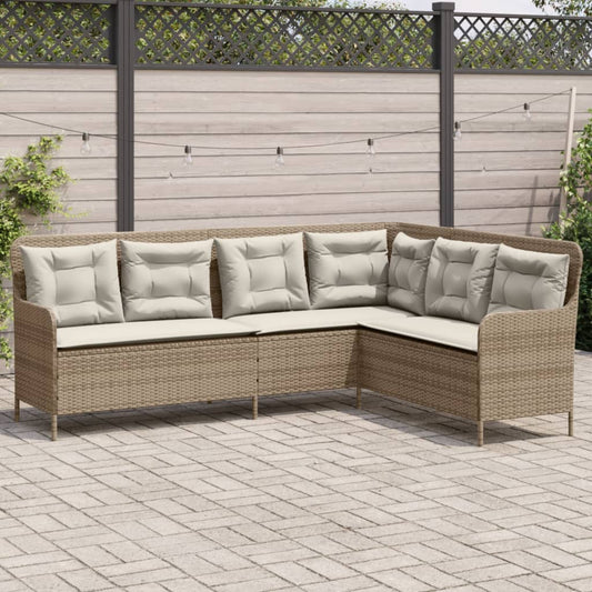 Divano da Giardino con Cuscini a L Beige in Polyrattan | homemem39
