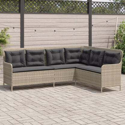 Divano da Giardino con Cuscini a L Grigio Chiaro in Polyrattan | homemem39