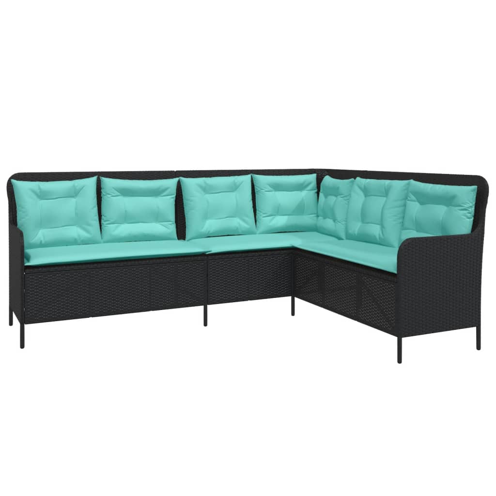 Divano da giardino con Cuscini a forma di L in Polyrattan Nero | homemem39