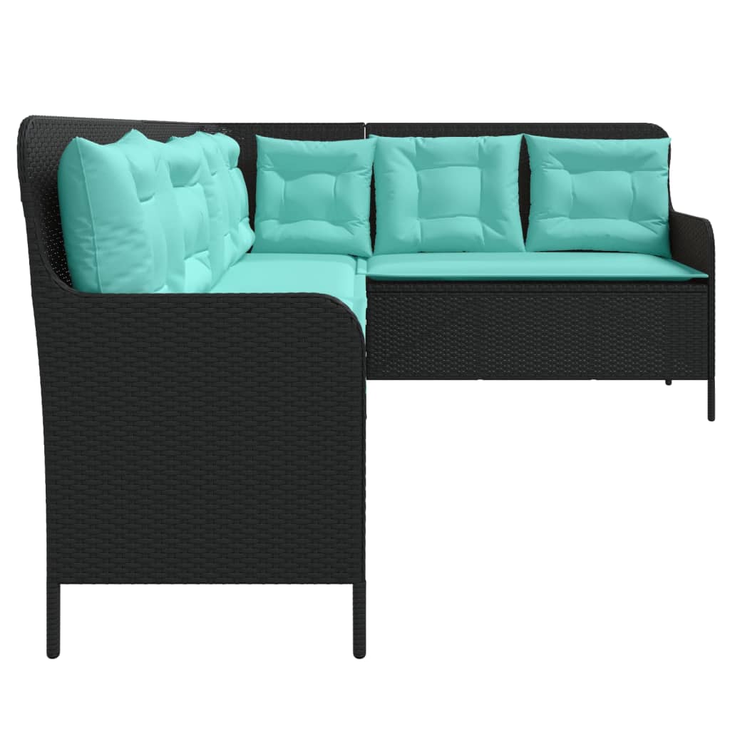 Divano da giardino con Cuscini a forma di L in Polyrattan Nero | homemem39