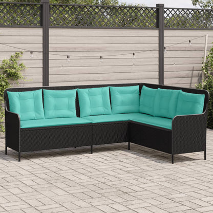Divano da giardino con Cuscini a forma di L in Polyrattan Nero | homemem39