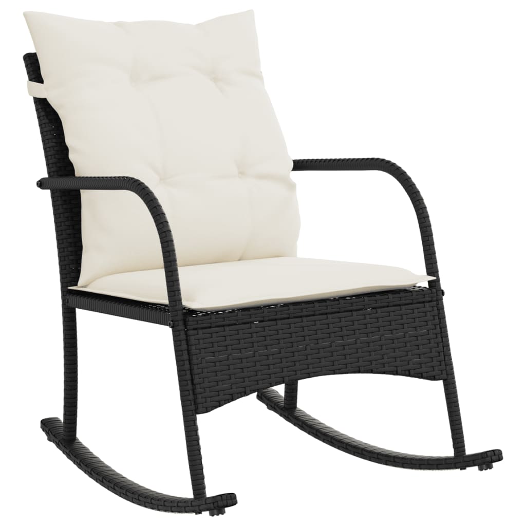 Sedia a Dondolo da Giardino con Cuscini in Polyrattan Nero - homemem39