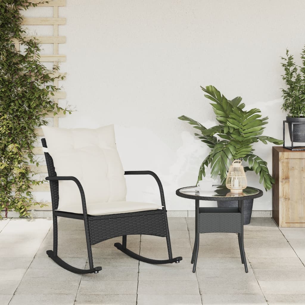 Sedia a Dondolo da Giardino con Cuscini in Polyrattan Nero - homemem39