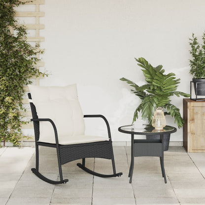 Sedia a Dondolo da Giardino con Cuscini in Polyrattan Nero - homemem39