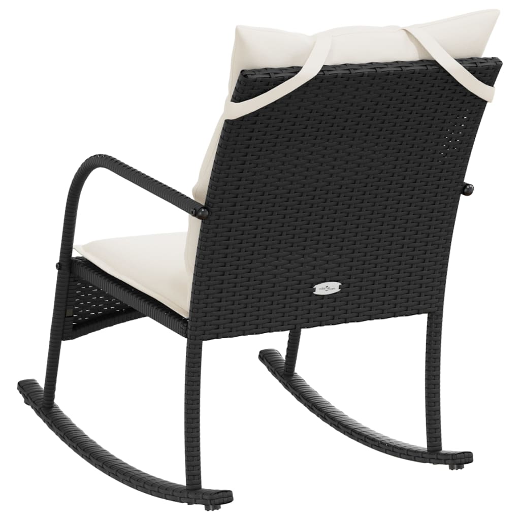 Sedia a Dondolo da Giardino con Cuscini in Polyrattan Nero - homemem39