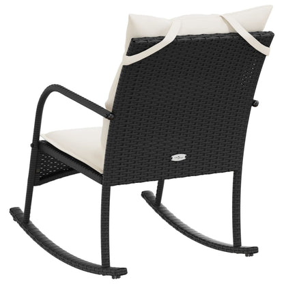 Sedia a Dondolo da Giardino con Cuscini in Polyrattan Nero - homemem39