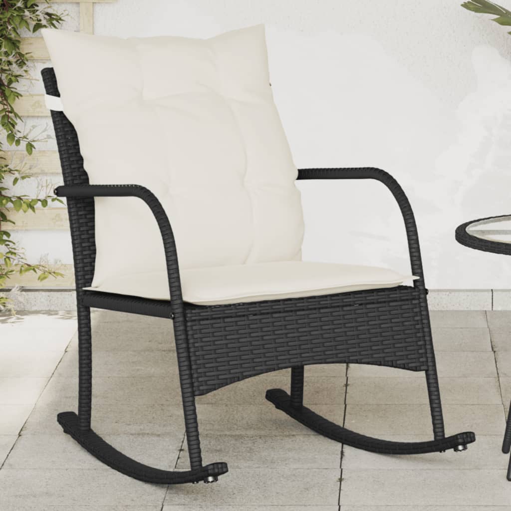 Sedia a Dondolo da Giardino con Cuscini in Polyrattan Nero - homemem39