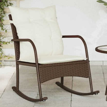 Sedia a Dondolo da Giardino con Cuscini in Polyrattan Marrone - homemem39