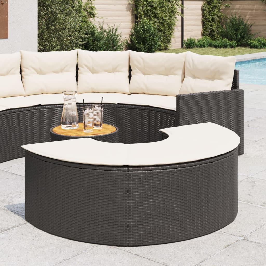 Poggiapiedi da Giardino con Cuscino in Polyrattan Nero