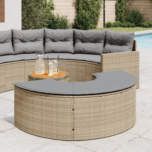 Poggiapiedi da Giardino con Cuscino Beige in Polyrattan