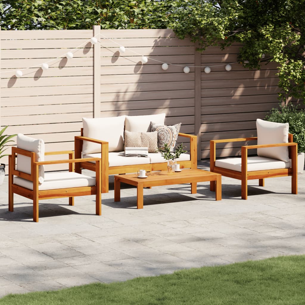 Set Divani da Giardino 4pz con Cuscini Legno Massello di Acacia | homemem39