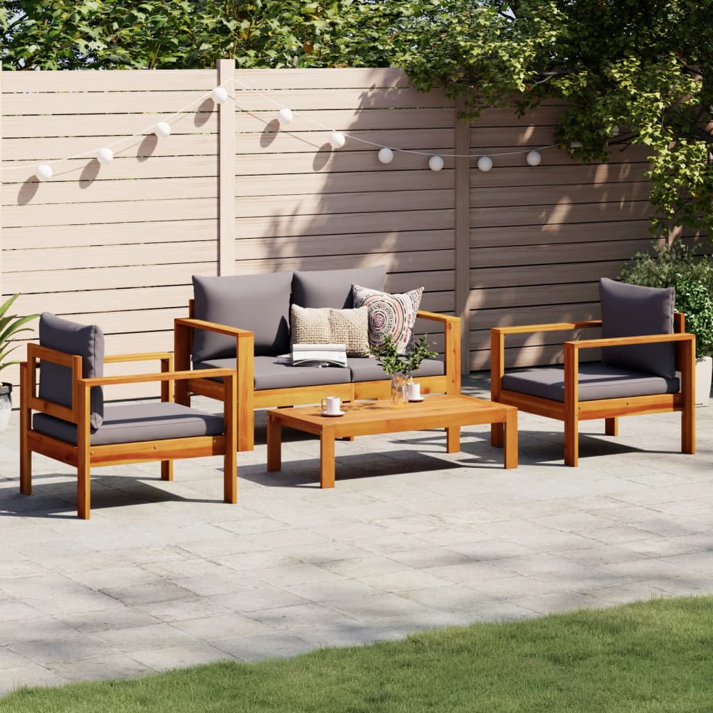Set Divani da Giardino 4pz con Cuscini Legno Massello di Acacia | homemem39