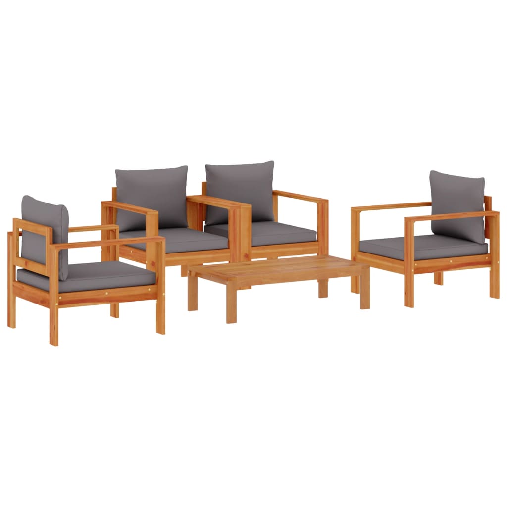 Set Divano da Giardino 5 pz con Cuscini Legno Massello Acacia | homemem39
