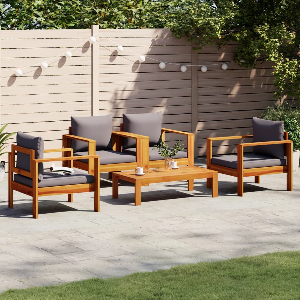 Set Divano da Giardino 5 pz con Cuscini Legno Massello Acacia | homemem39