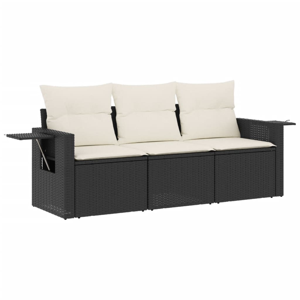 Set Divani da Giardino 3 pz con Cuscini in Polyrattan Nero - homemem39