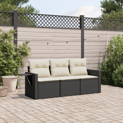 Set Divani da Giardino 3 pz con Cuscini in Polyrattan Nero