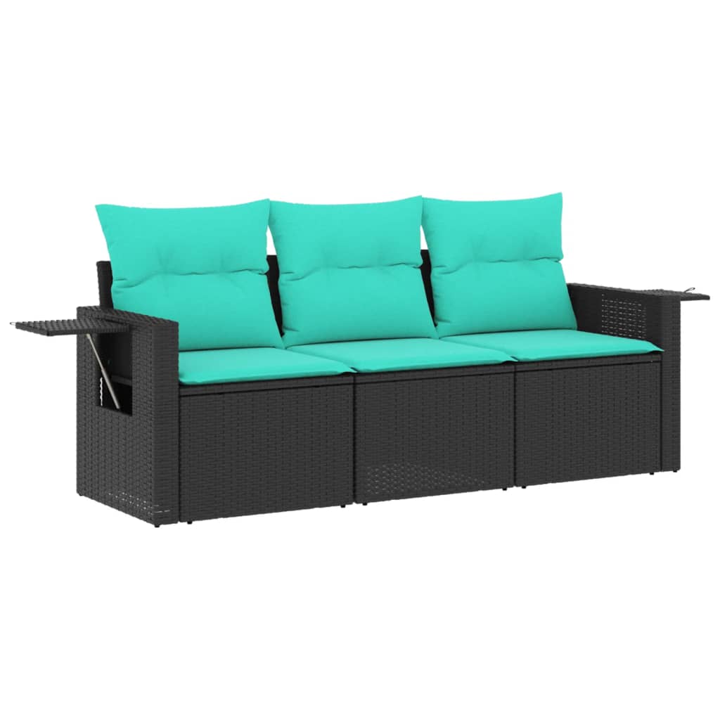 Set Divani da Giardino 3 pz con Cuscini Nero in Polyrattan | homemem39
