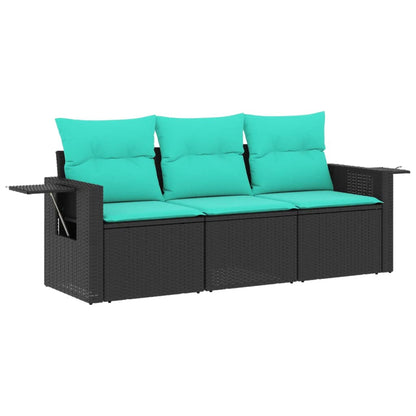 Set Divani da Giardino 3 pz con Cuscini Nero in Polyrattan | homemem39