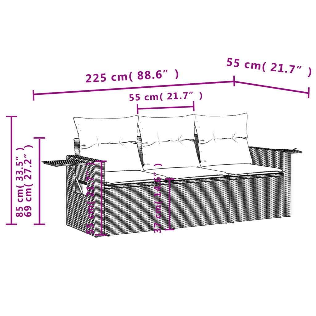 Set Divani da Giardino 3 pz con Cuscini Nero in Polyrattan | homemem39
