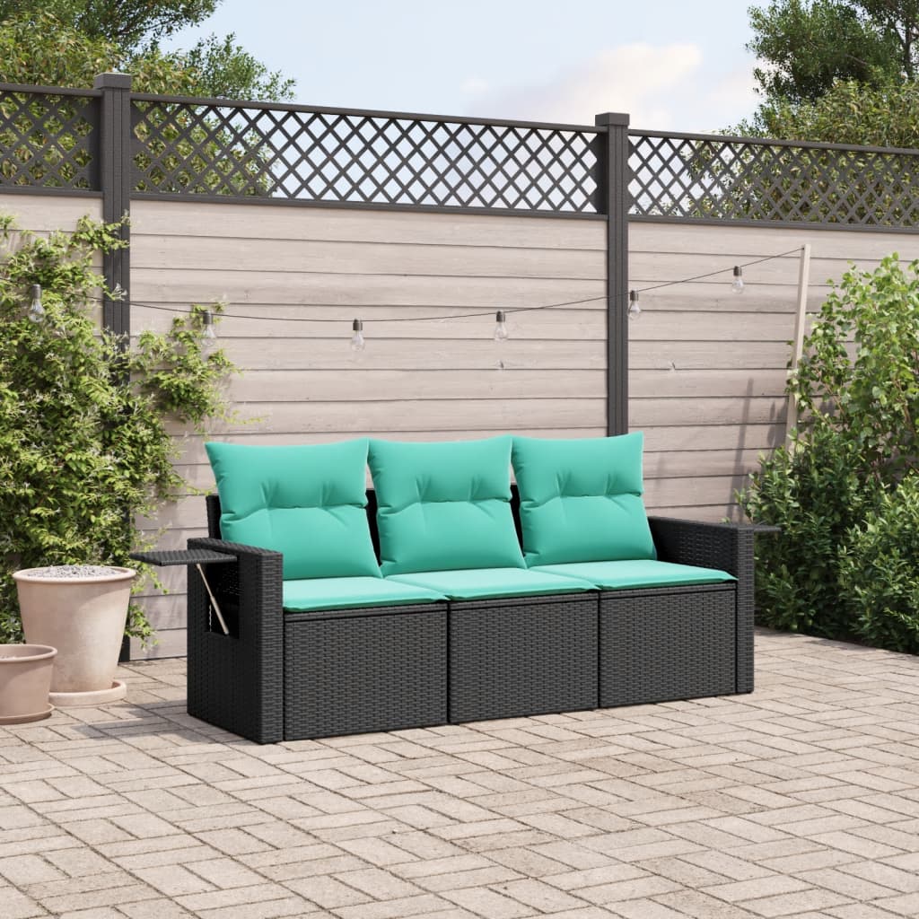 Set Divani da Giardino 3 pz con Cuscini Nero in Polyrattan | homemem39