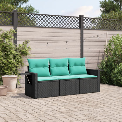 Set Divani da Giardino 3 pz con Cuscini Nero in Polyrattan | homemem39