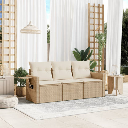 Set Divano da Giardino 3 pz con Cuscini Beige in Polyrattan - homemem39