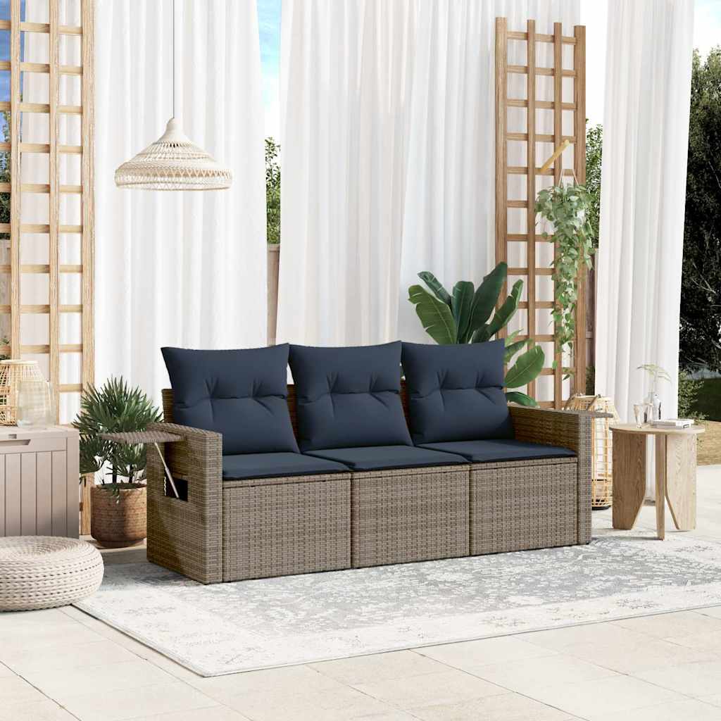 Set Divani da Giardino 3 pz con Cuscini Grigio in Polyrattan | homemem39